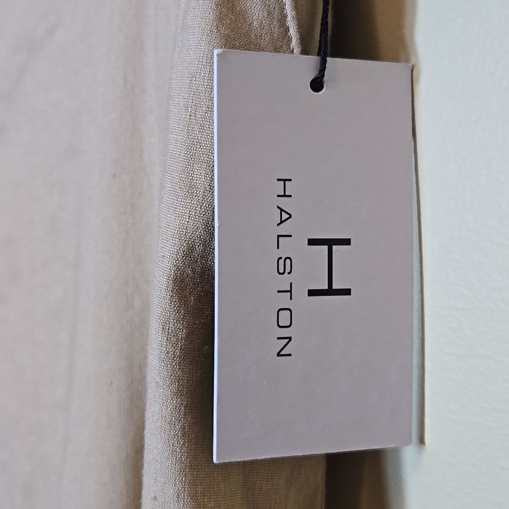 H by Halston Tan Linen Wide‎ Leg Pants NWT Size Large Pull On Crop Elastic Waist - Picture 3 of 10